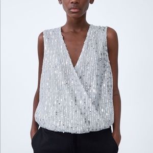 Zara Silver Sequin Bodysuit